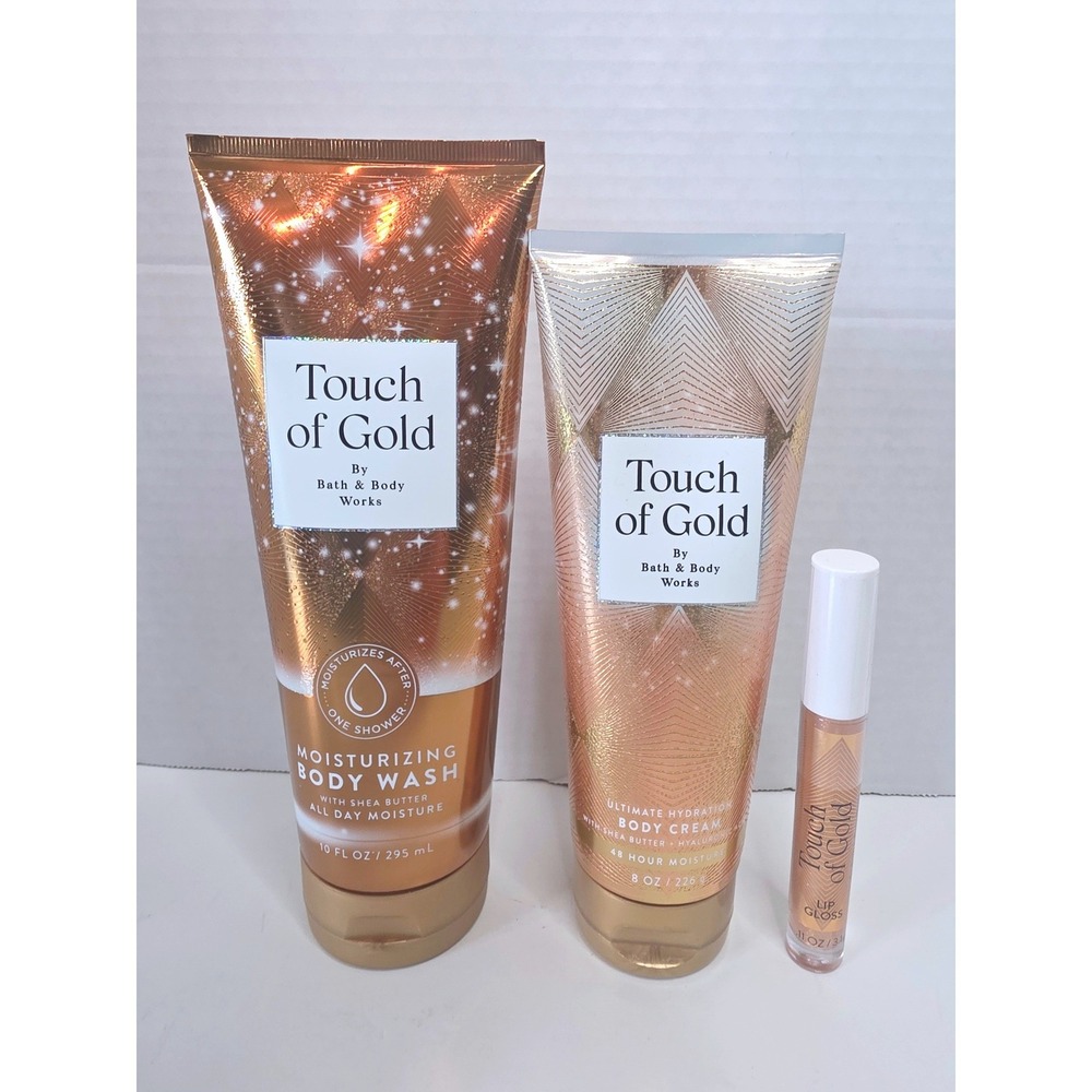 Bath and Body Works Touch of Gold Body Wash Body Cream and Lip Gloss Set 3pc
